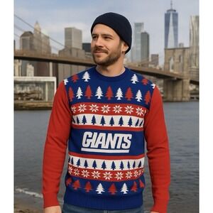 NY Giants Ugly Christmas Sweater - Forever NFL Team Apparel Mens Medium Acrylic